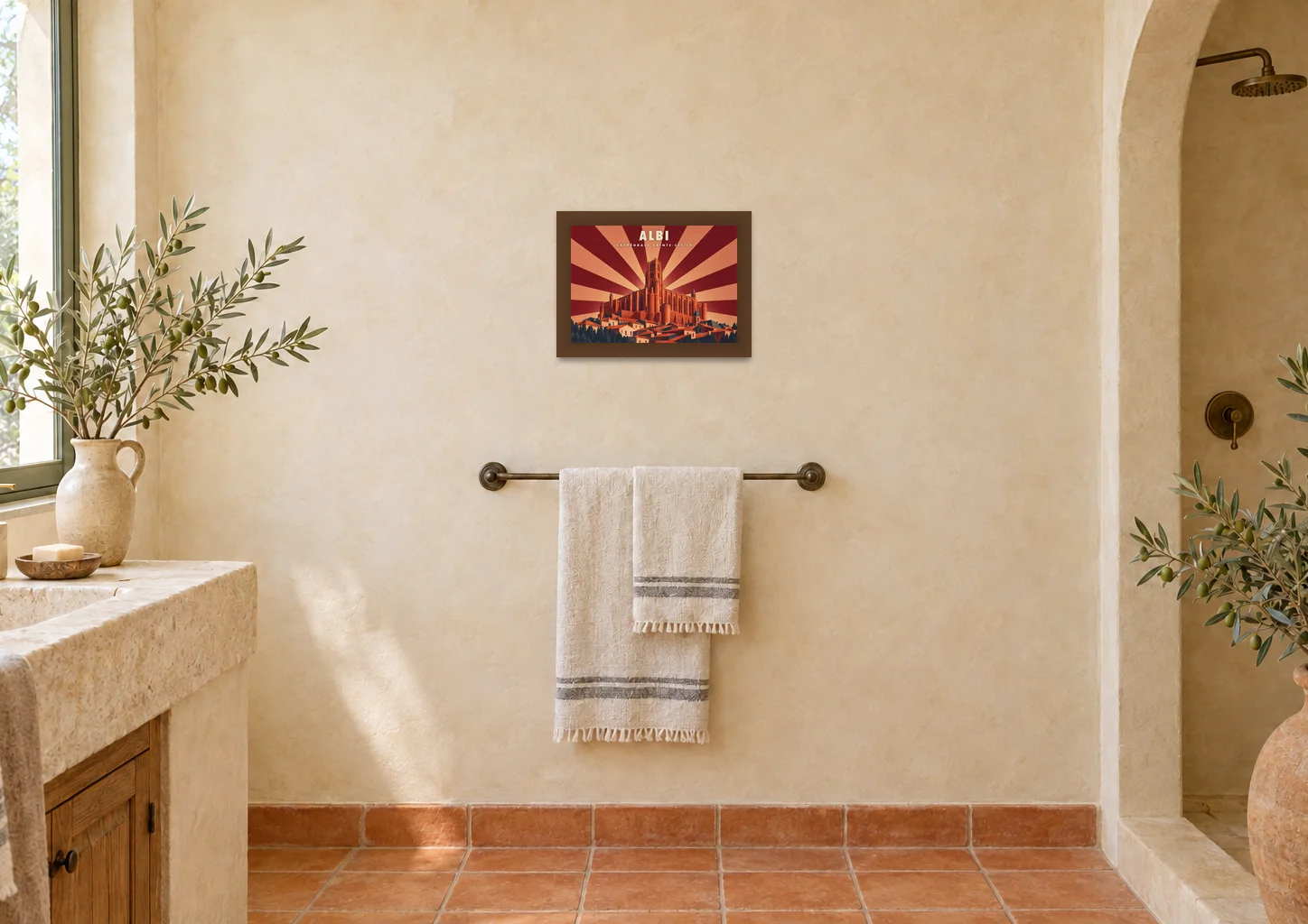 Affiche Albi « Albi, la cathédrale Sainte-Cécile » en A4, encadrée dans une salle de bain, déco méditerranéenne