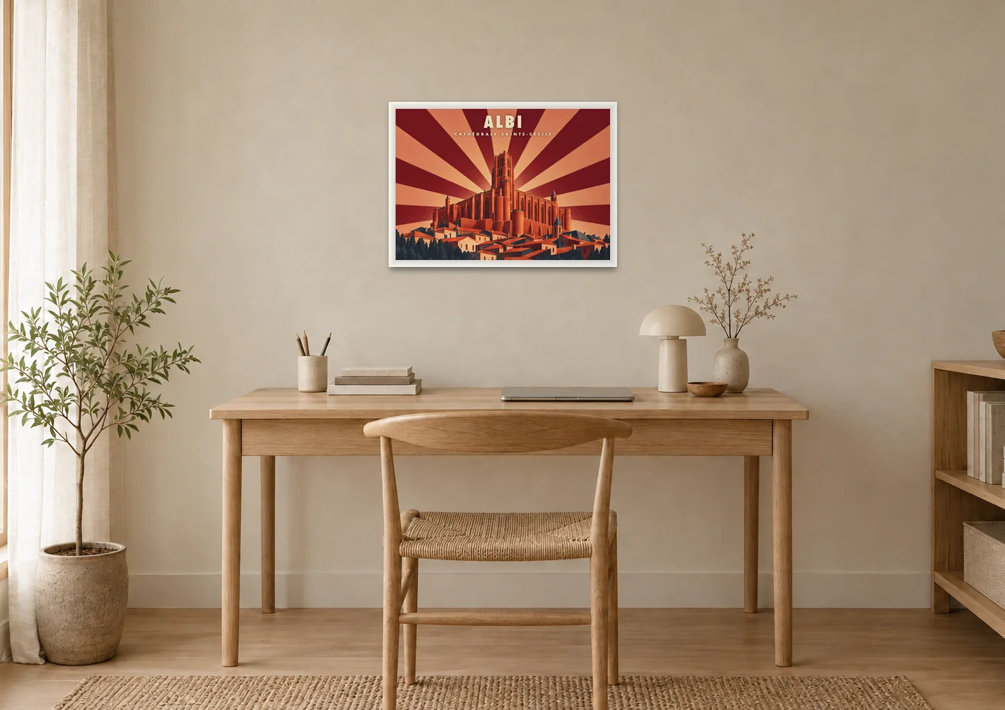 Affiche Albi « Albi, la cathédrale Sainte-Cécile » en A2, encadrée au-dessus d'un bureau, déco japandi