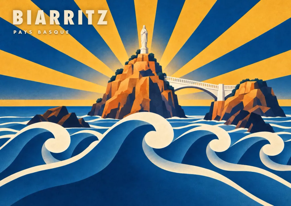 Affiche Biarritz Art déco - Biarritz, le Rocher de la Vierge
