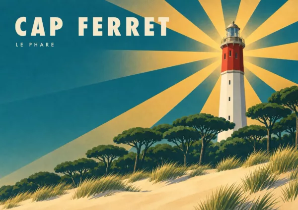 Affiche Cap Ferret Art déco - Cap Ferret, le phare