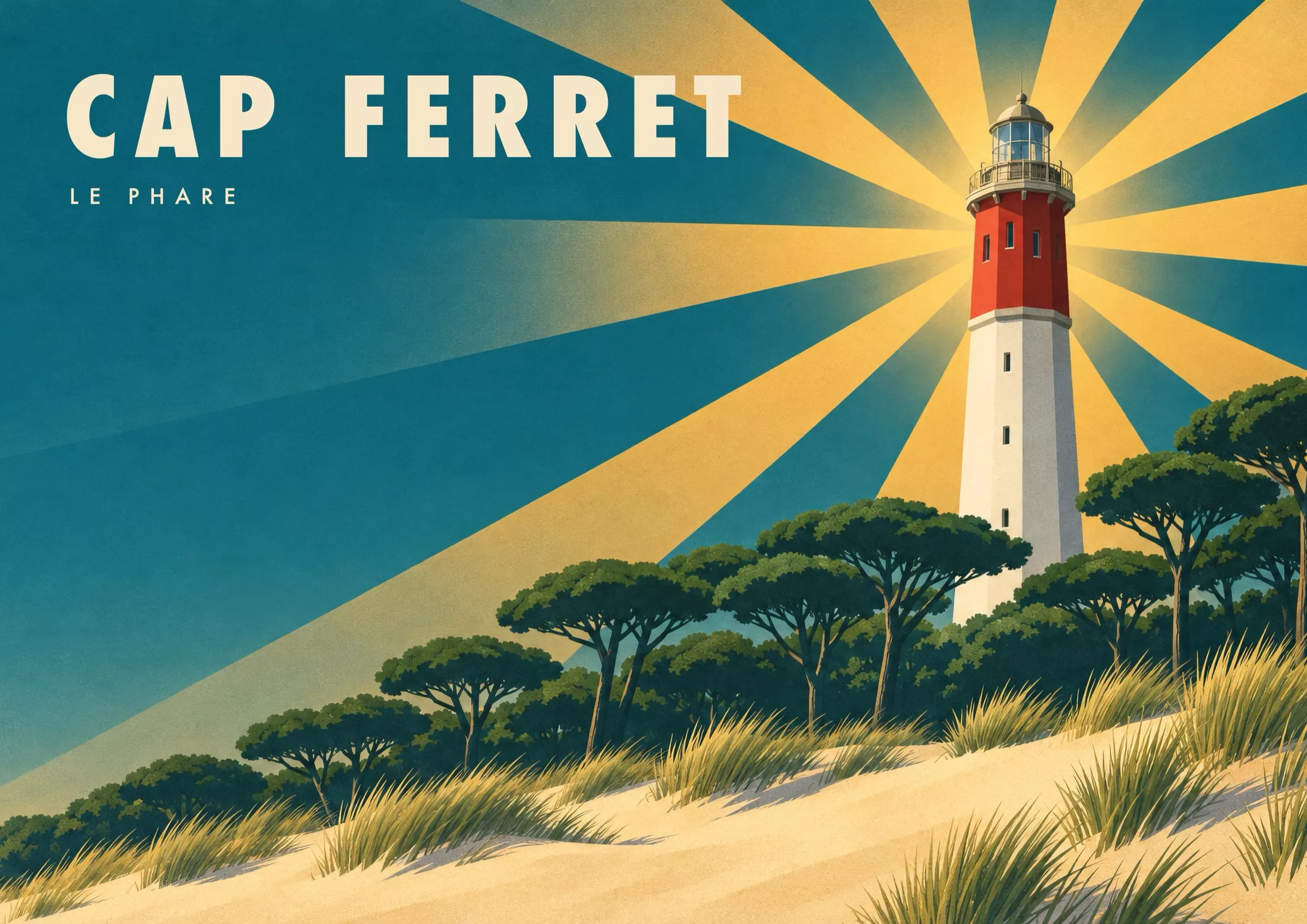 Affiche Cap Ferret Art déco - Cap Ferret, le phare