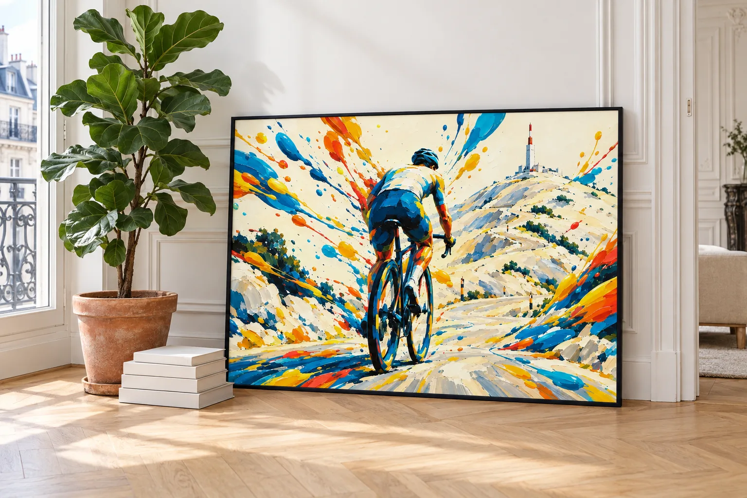 Affiche cyclisme « Géant de Provence » en A0 posée au sol contre un mur
