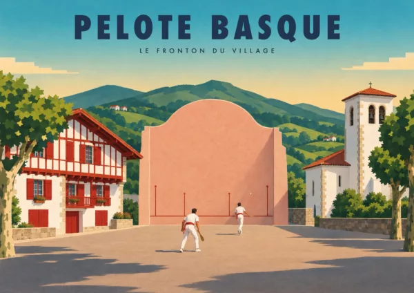 Affiche pelote basque Art déco - Pelote basque, le fronton du village