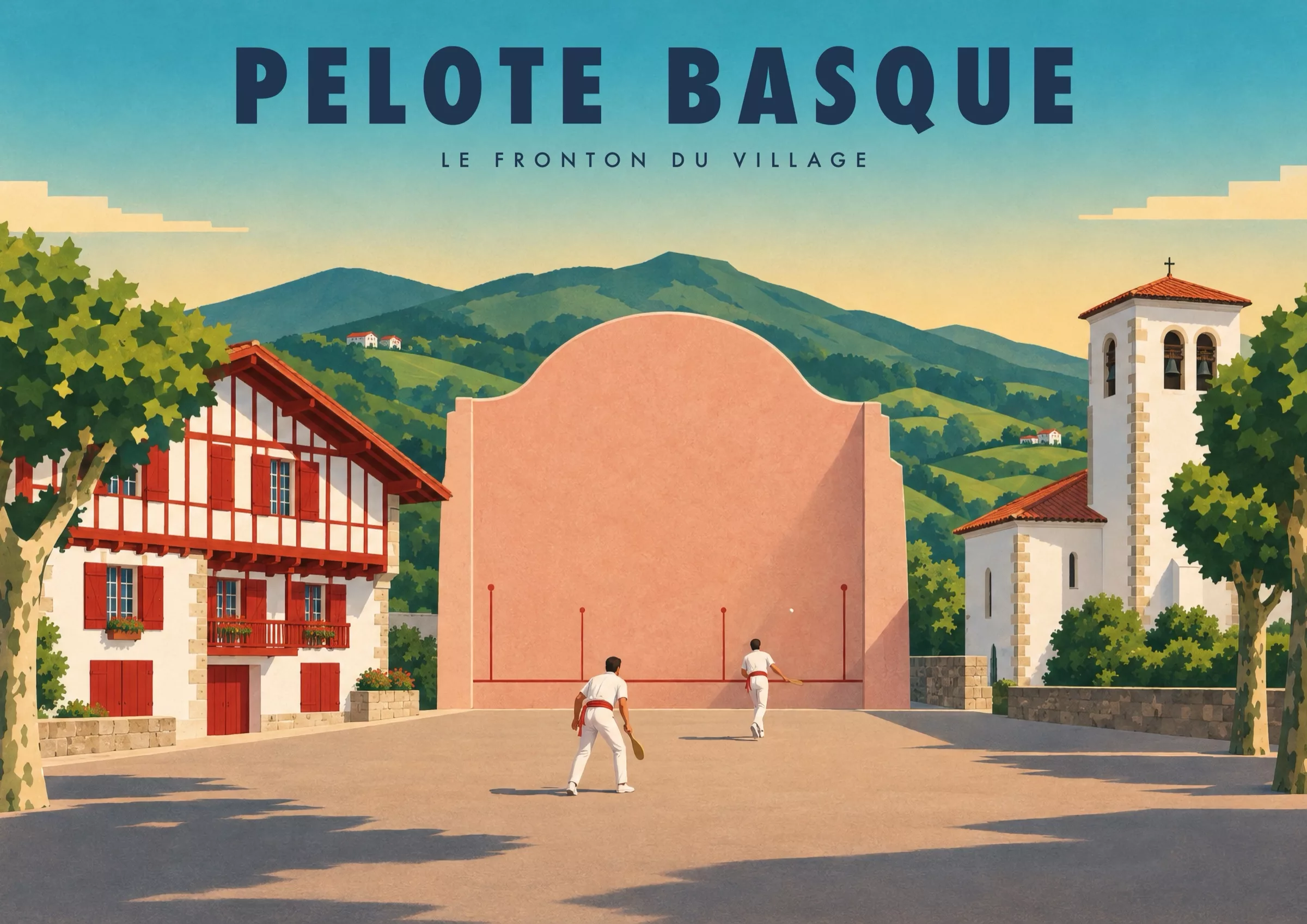 Affiche pelote basque Art déco - Pelote basque, le fronton du village