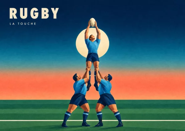 Affiche rugby Art déco - Rugby, la touche