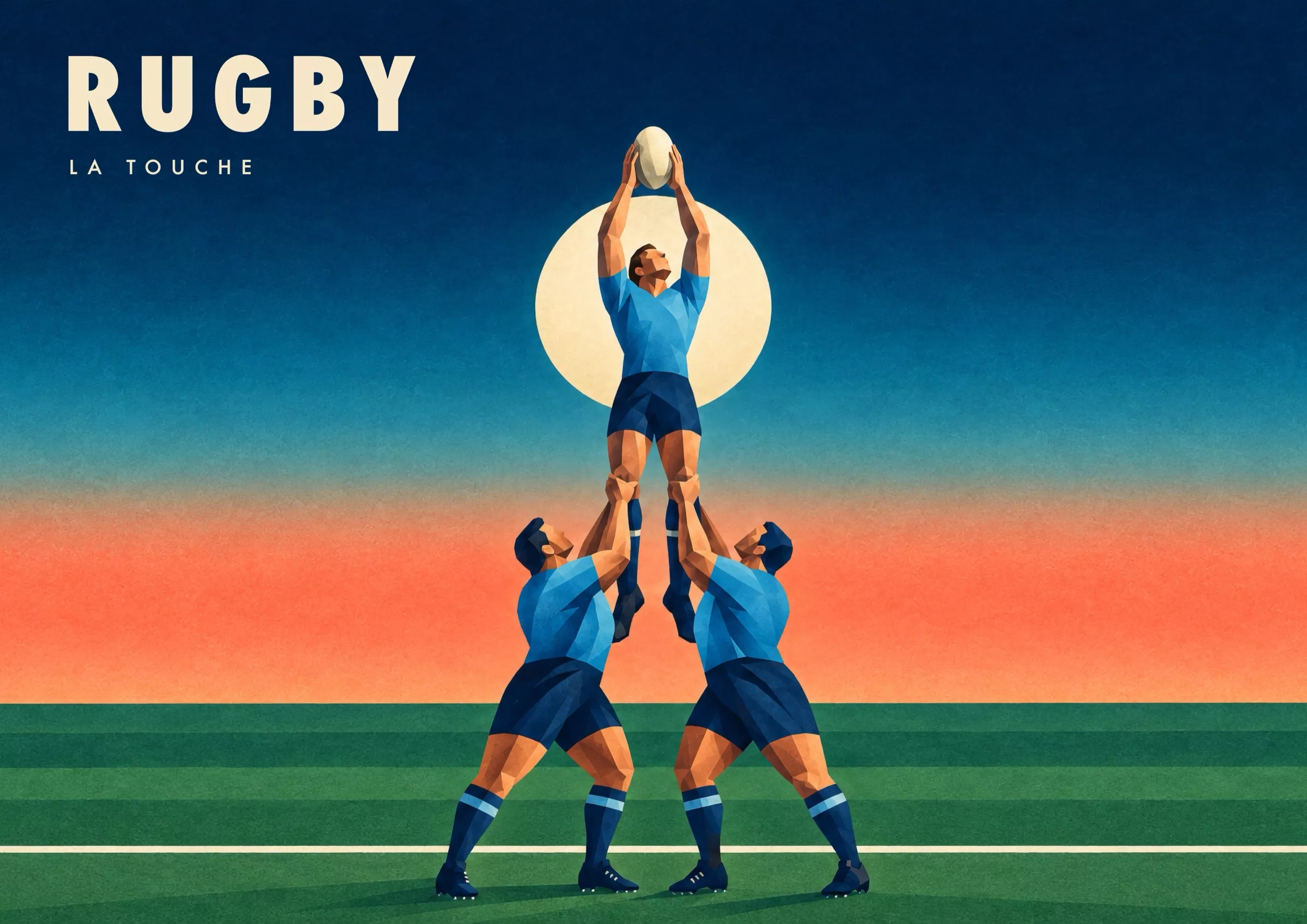 Affiche rugby Art déco - Rugby, la touche