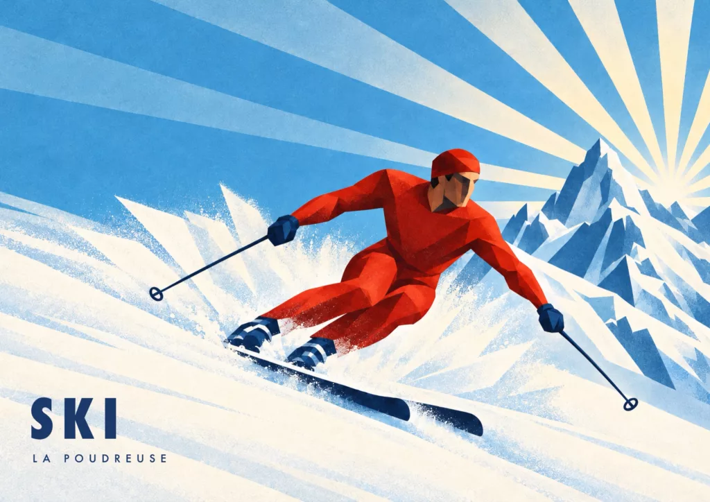 Affiche ski Art déco - Ski, la poudreuse