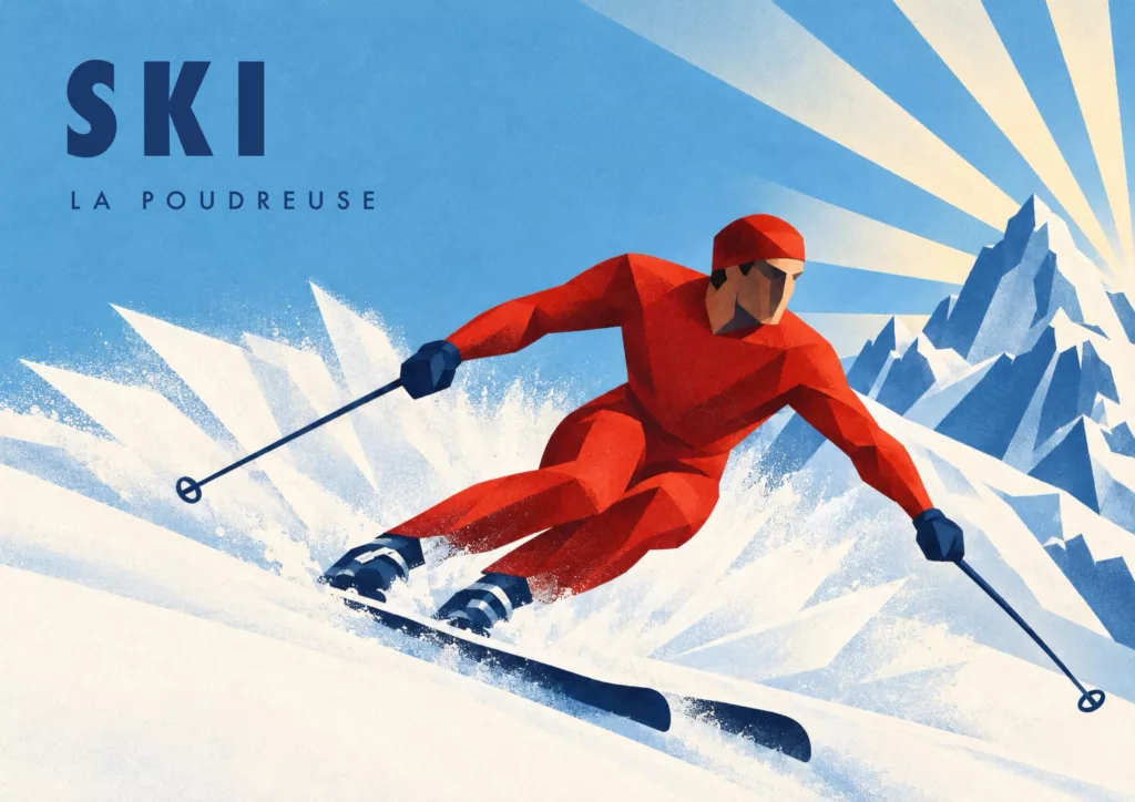 Affiche ski Art déco - Ski, la poudreuse
