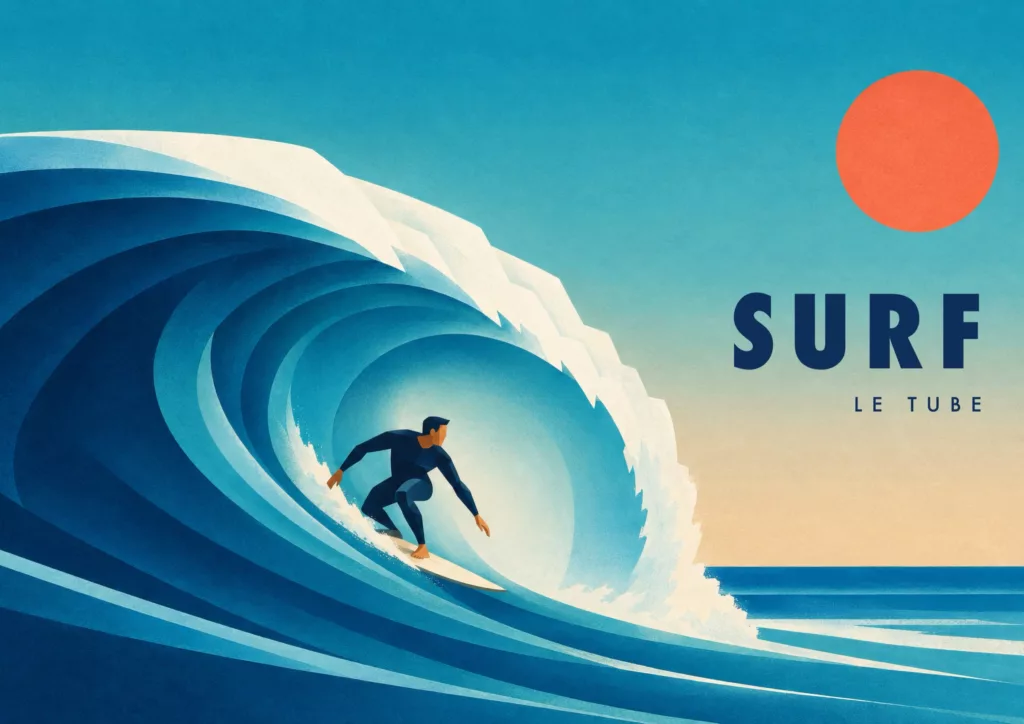 Affiche surf Art déco - Surf, le tube