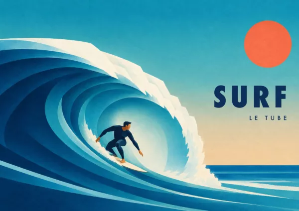 Affiche surf Art déco - Surf, le tube