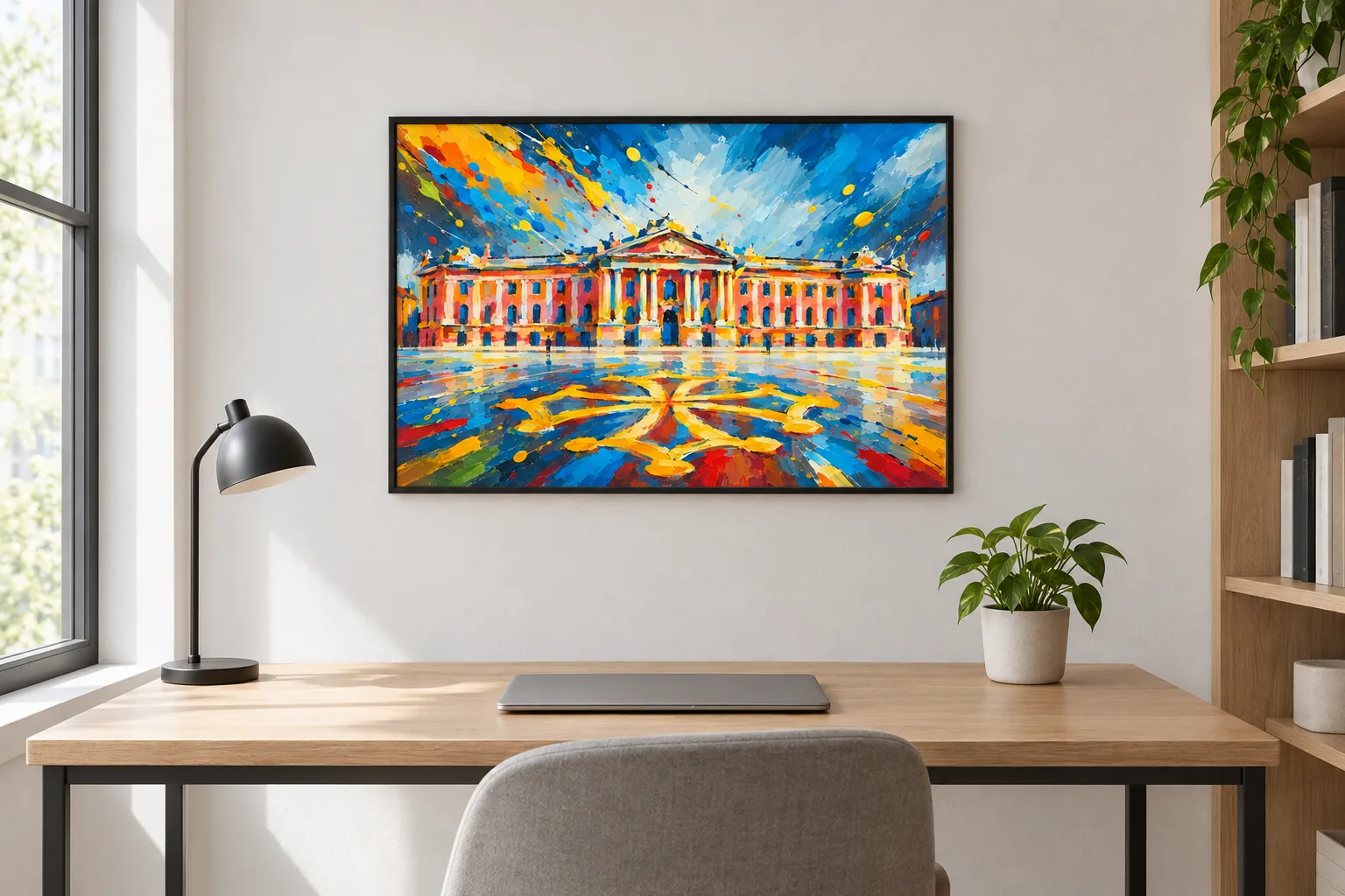 Affiche Toulouse « Capitole de Toulouse » encadrée en A2 au-dessus d'un bureau